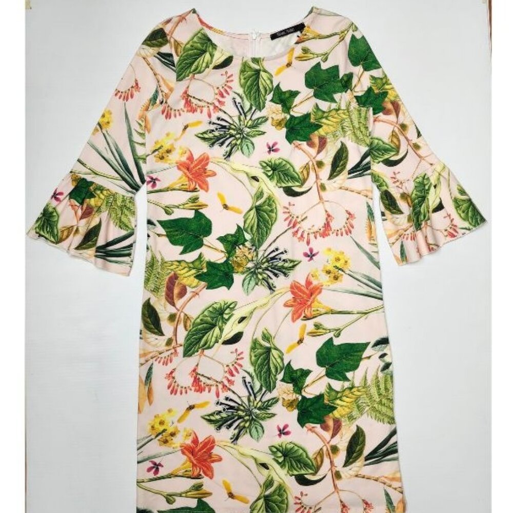 Marc Aurel Women's Floral Dress W/High Neckline and Bell Sleeves Size 6 & 10